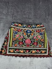 Embroidered Floral Boho Mini Skirt Black Multicolor Womens Size Medium