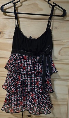 Y2K Heart Soul Jrs. Medium Babydoll Fairycore Black/Red Ruffled Spaghetti Strap