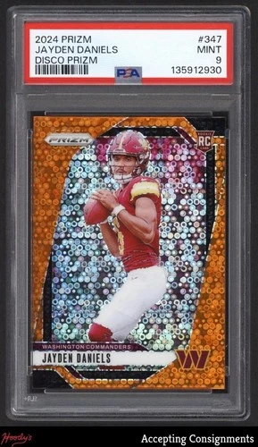 2024 Panini Prizm Prizms Orange Disco #347 Jayden Daniels RC ROOKIE PSA 9 MINT