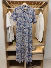 PENNY PLAIN DRESS VINTAGE SHIRT UK 16 BLUE PAISLEY BUTTON UP MIDI WOMENS LARGE