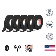 8 Rolls Black Wire Loom Harness Tape - Durable Adhesive for Cars, 15mm x 15m