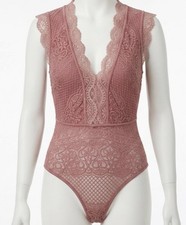 Haute Monde Women s Rose Pink Lace Bodysuit Sz L