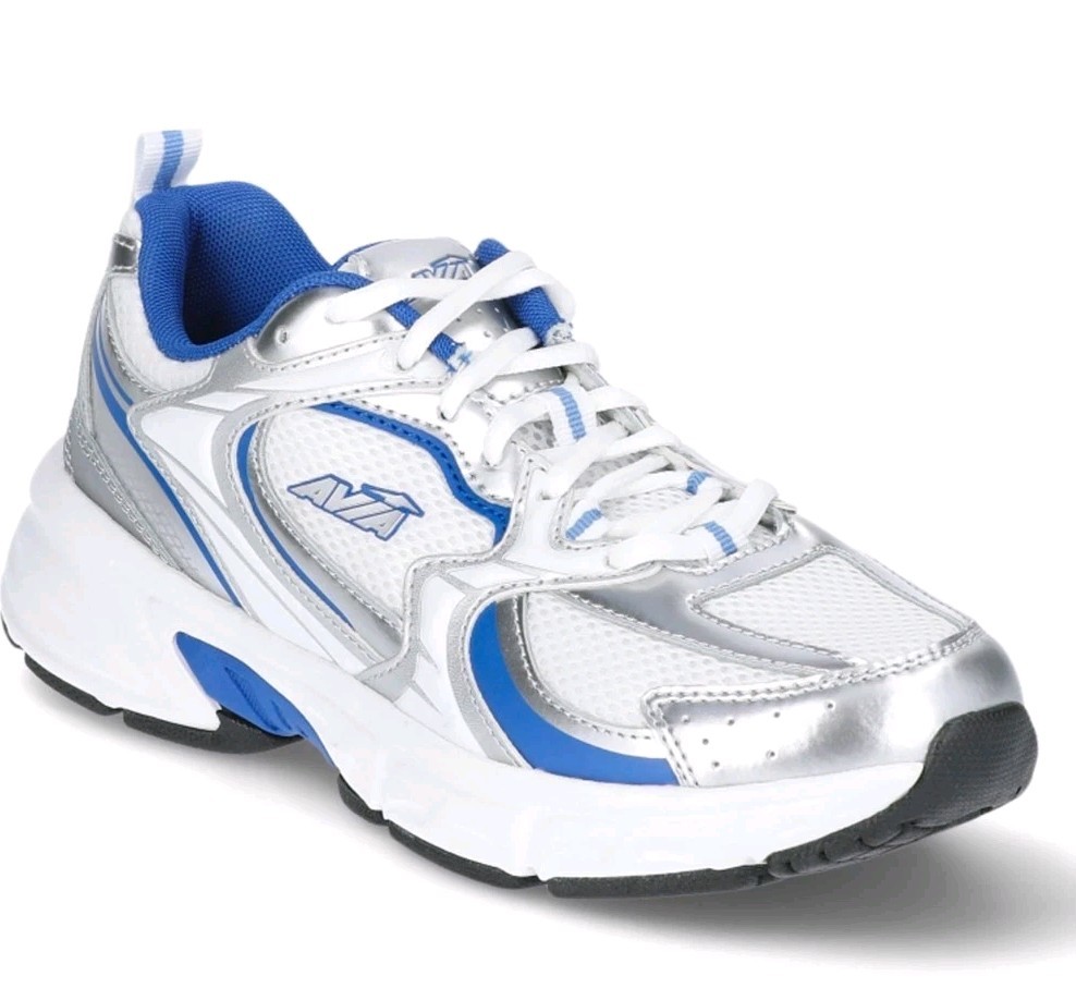 Avia Women's 5000 Performance Shoes Size 7 White/Silver/Blue Odor Control NEW