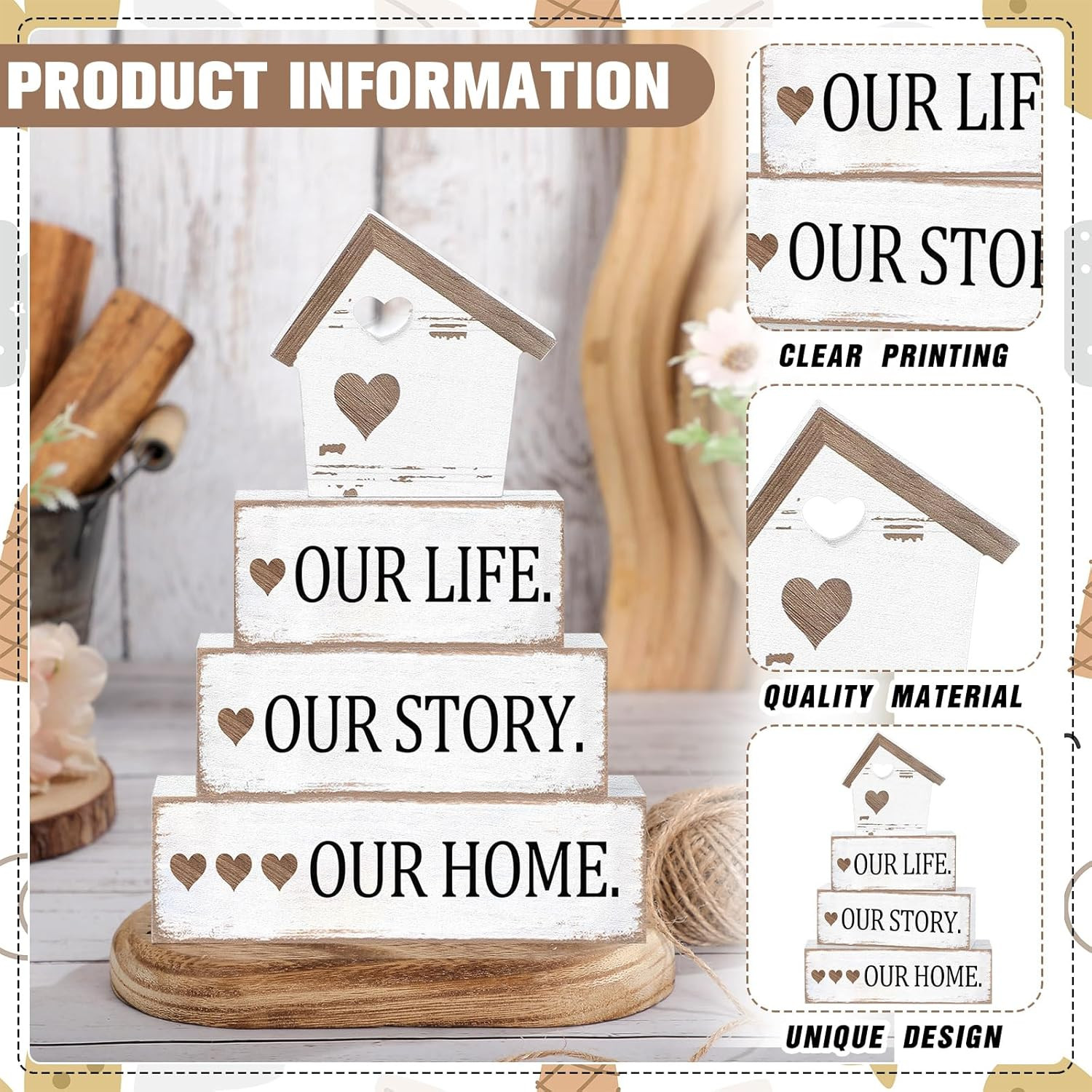 Farmhouse Wooden Tabletop Decor Home Tiered Tray Decor Rustic Distressed Our Lif