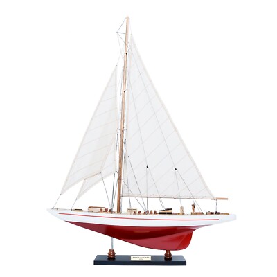 Handmade ENDEAVOUR Yacht Red PAINTED 24'' Model - Museum-Quality, Wooden Ship