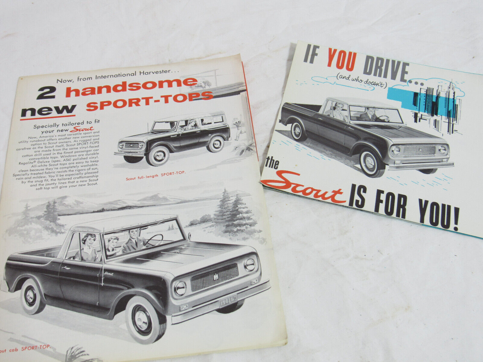 2 x 1960s  IHC International Harvester Scout  Car Sales Brochures/fold outs