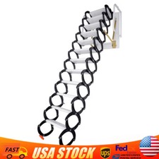 12 Steps Wall Mounted Folding Ladder Loft Stairs White Attic Steps Pull Down US