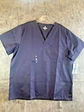 New WHITE SWAN FUNDAMENTALS Unisex 3 Pocket Blue V Neck Scrub Top L Navy