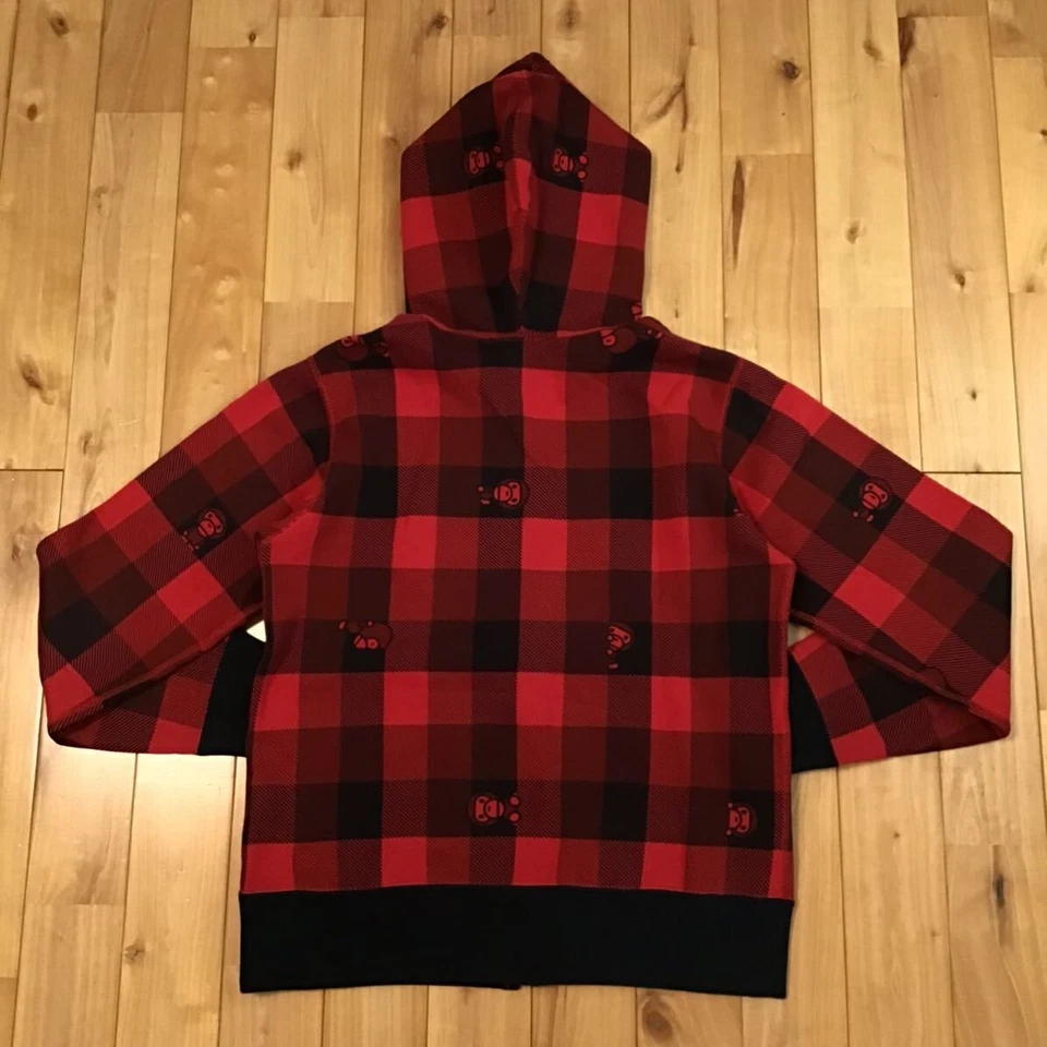 BAPE Check Milo full zip hoodie nigo Red A Bathing Ape Size S - Image 2 of 4