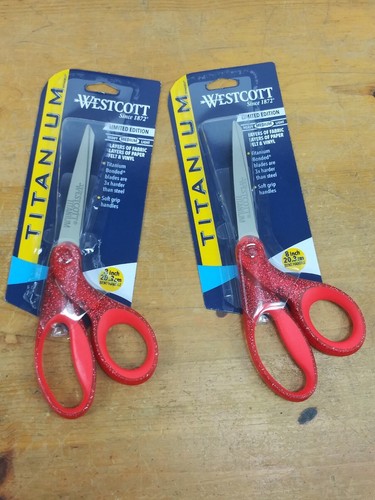(2) Westcott Titanium Bonded Scissors 8" Bent Limited Edition Red Glitter - 第 1/6 張圖片