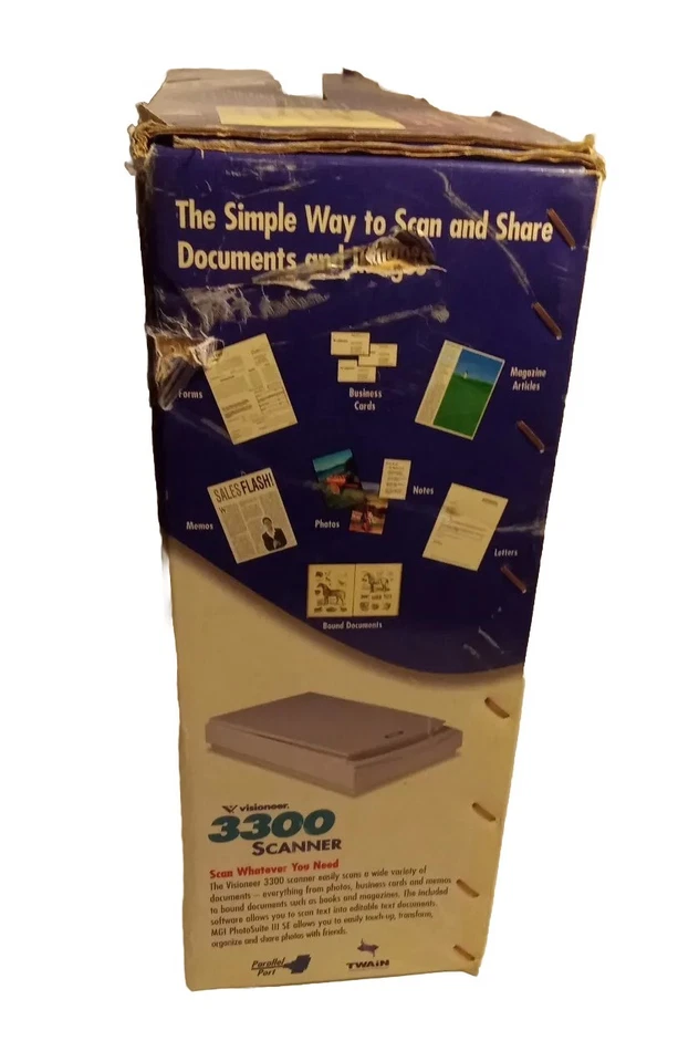 VISIONEER 3300 FLATBED SCANNER - NEW IN BOX - PARALLEL PORT, COMPLETE.   - Image 3 of 4
