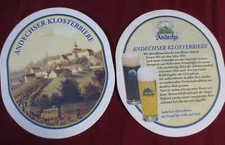 2 ANDECHS German Beer Coaster Mat VINTAGE COLLECTIBLE BIER KLOSTER MONASTARY