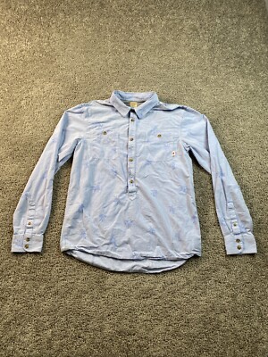 VANS Button Up Shirt Mens Medium Blue Half Button Cotton Long