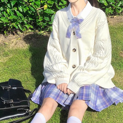 New Sweet Mori Girl Lolita Hollow out Cardigan Coat White Knitted Sweater Autumn