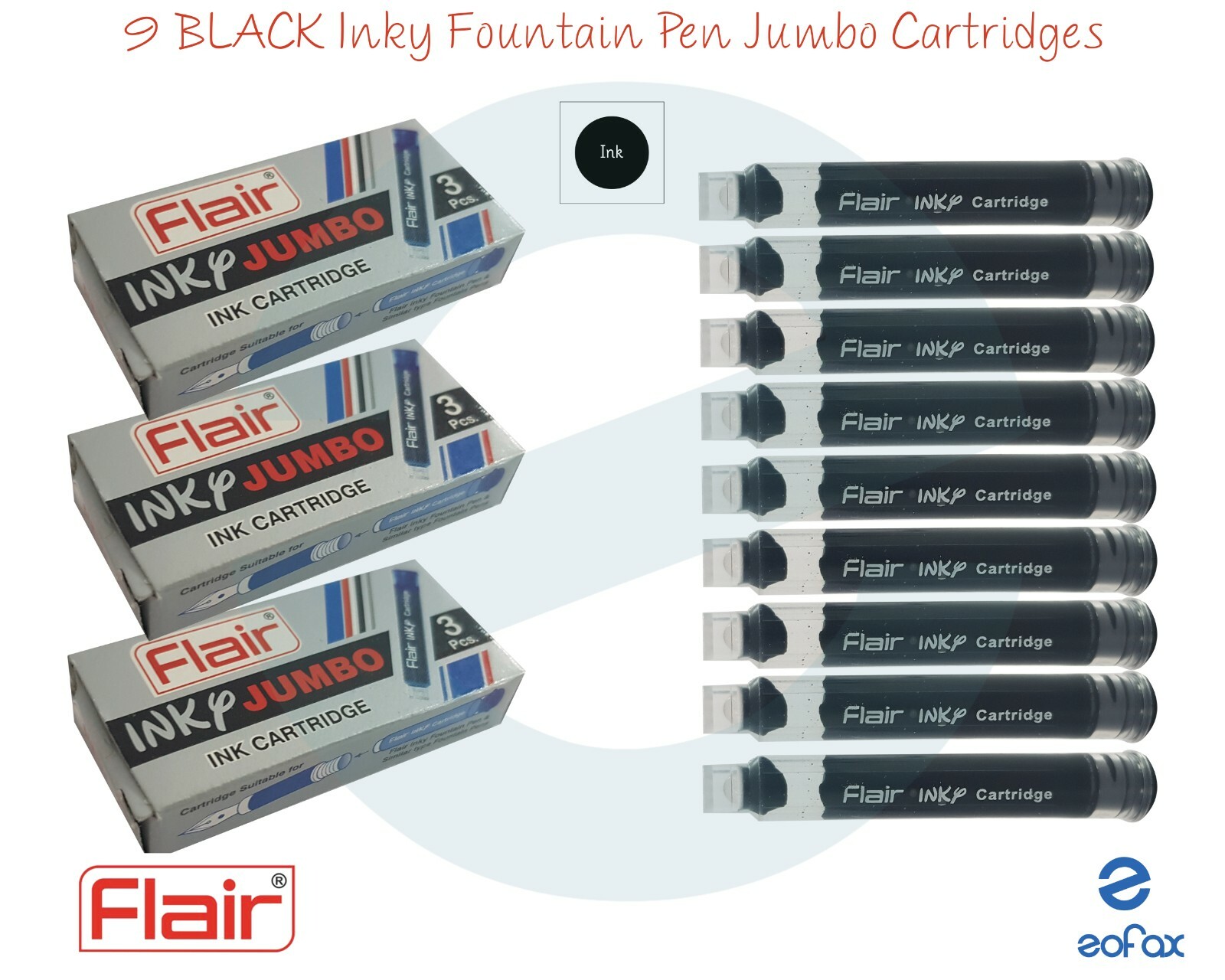 FLAIR Standard Sized BLACK BLUE Fountain Pen Ink Universal Cartridges Refills eBay