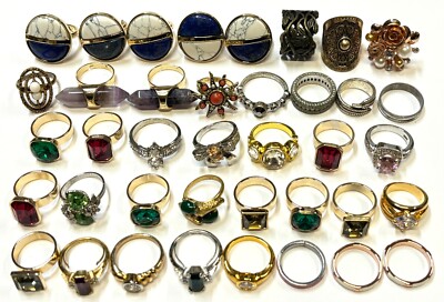 Now Rings Vintage Now Rings Lot Jewelry Silver Gold Tone Rhinestone Glass + 39pc ...