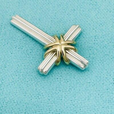 Tiffany & Co Silver and 18K Gold Cross Crucifix Pendant Mens