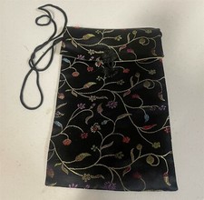 Vintage Black Silk Flower Lightweight Handbag Purse