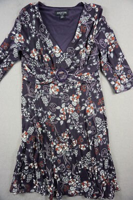 Perceptions Petite Women's Small Dress Midi Length Plum Floral Buckle Boho 