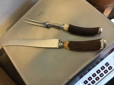 COOPER BROS & SONS SHEFFIELD ENGLAND STAG / BONE CARVING SET OF 3