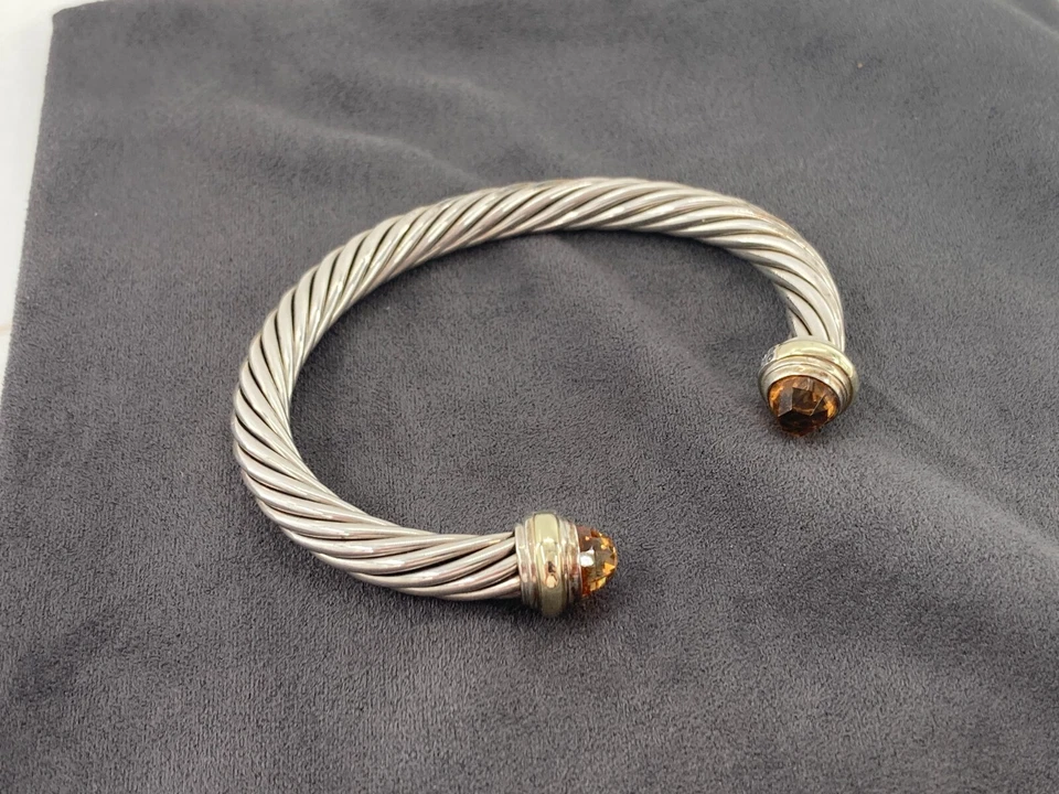 Brazalete David Yurman Oro 14K Punta Citrino Plata Esterlina Cable 7mm 585 Foto 2 de 4