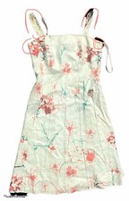 Ann Taylor Floral Linen Sleeveless Knee Length Dress Women's Size 4 Light Green