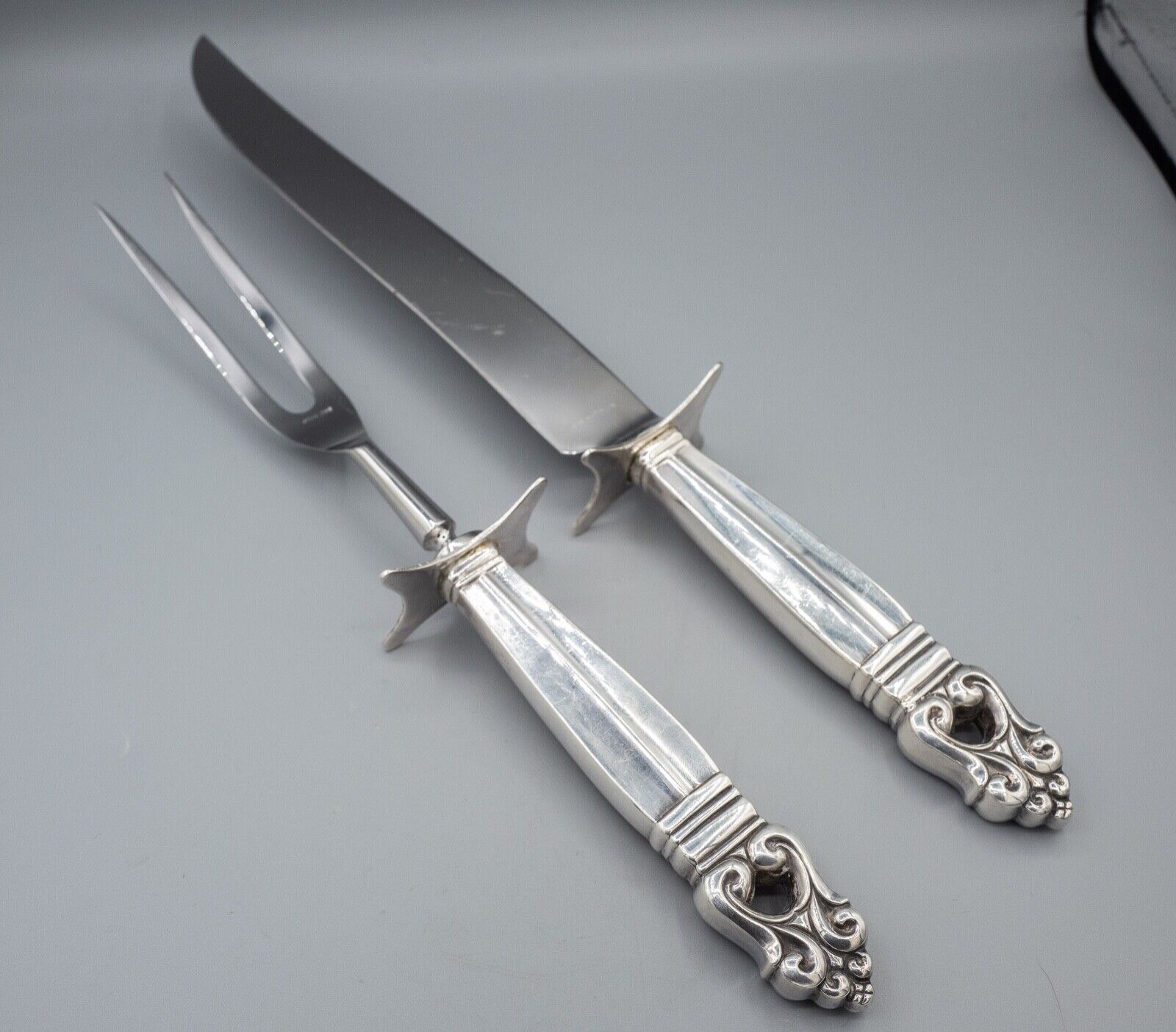 International Royal Danish Sterling Silver Large Carving Set, Fork & Knife