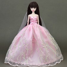 Clearance50%OFF Barbie Pink Flower Embroidery Sheer Lace Linen Dress Gown+Veil