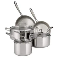 Tramontina Cookware Set Tri-Ply Clad Stainless Steel Glass Lids Durable 5-Piece