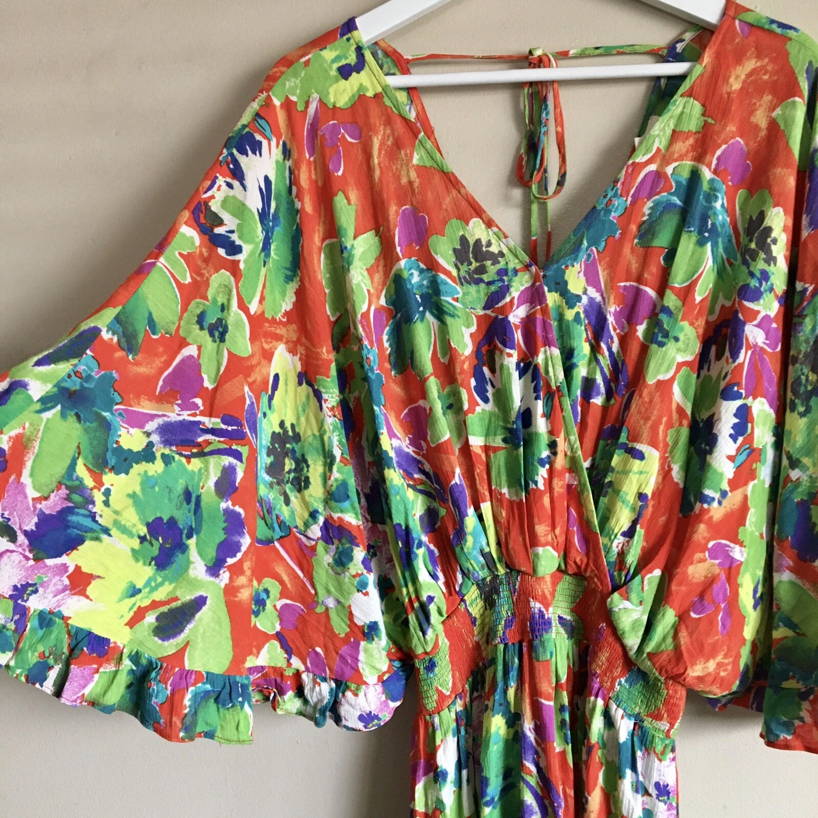 PALM ANGELS Mini Abito Easel Los Angeles Tropical Vacation Smocked Taglia S