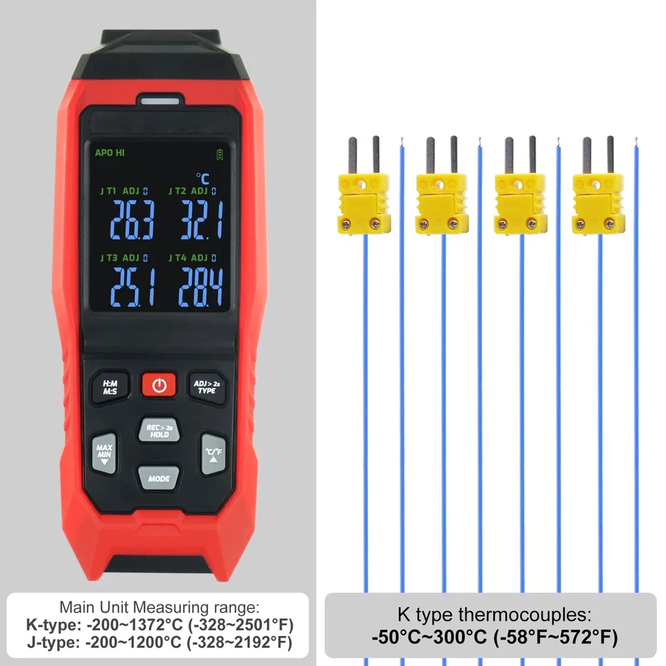 4 KANAL Thermometer Datenlogger Temperaturmessgerät Temperaturlogger typ K J - Bild 4 von 4