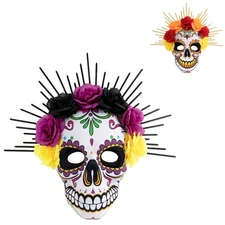 1Pcs Day of The Dead Mask w/Flower Halloween Skull Mask Masquerade Party Mask
