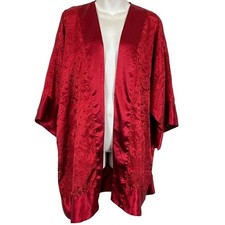 Victorias Secret Gold Label Vintage Red Satin Floral Sleepwear Lounge Robe O/S