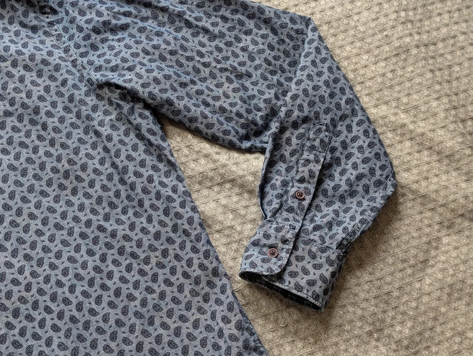 Altea Indaco Shirt Men Medium Blue Chambray Paisley Button Up Long Sleeve Casual - Image 4 of 4
