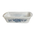 Vintage Glassbake Americana Loaf Pan Blue Floral Milk Baking Dish Mid Century