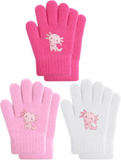 3 Pairs Winter Knit Gloves for Kids Stretchy Full Finger Fluffy Mittens for Todd