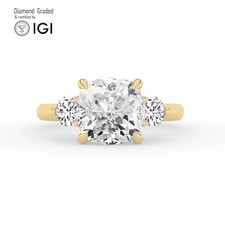Cushion Diamond Trilogy Ring 18k Yellow Gold Labgrown 5.60 Ct Solitaire