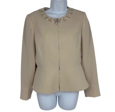 Tahari Arthur S. Levine Petite Beige Jacket With Embellished Neckline Size 4P