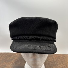 VTG Greek Fisherman s Cap L-7 3/8th Black Made In Greece- 85 Wool-15 Nylon