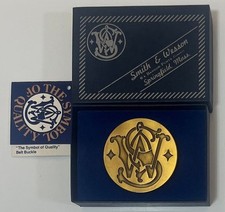 Smith  Wesson 1979 Model 660 Vintage Brass Belt Buckle wth S W Logo Mint n Box