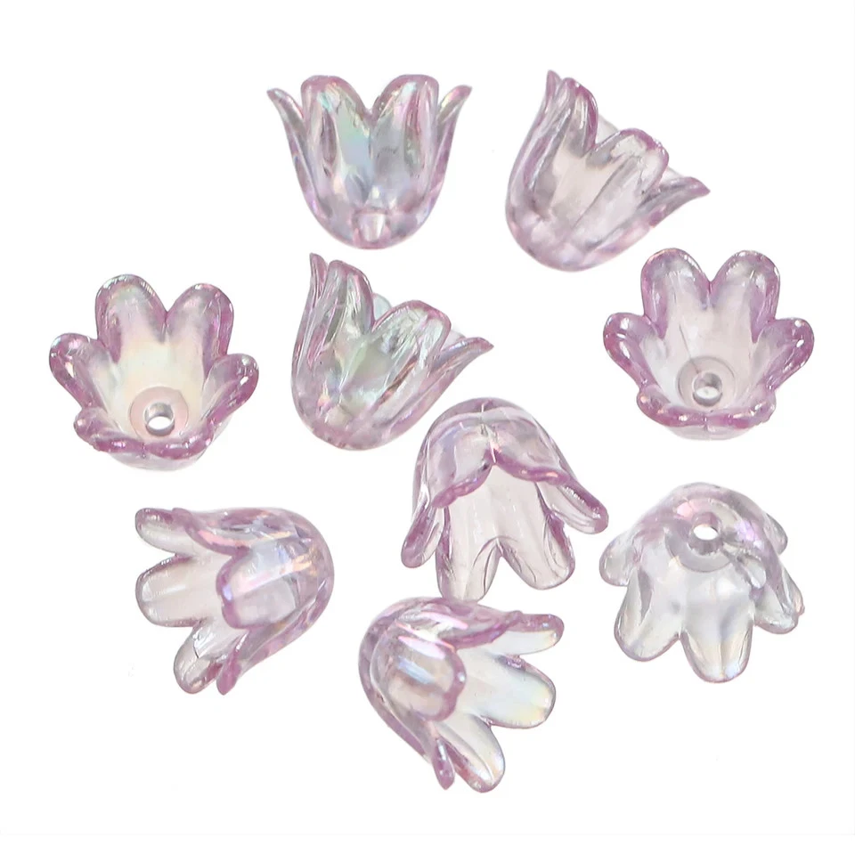 Tapas de cuentas de flores de lirio acrílico de 50 a 100 piezas con forma de campanario para uso hágalo usted mismo de joyas Foto 2 de 4
