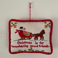 Vintage CHRISTMAS Needlepoint Christmas / Holiday Ornament / Door Hanger Friends