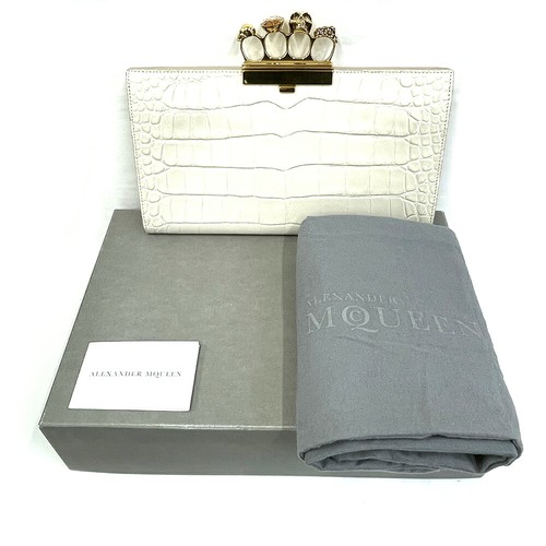 Alexander McQueen Skull Knuckle Clutch Bag White Gold Used w/Box Dust Bag