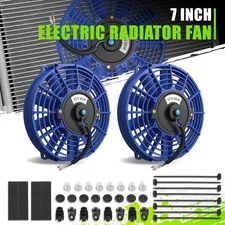 2 Set 7" High Performance Electric Slim Radiator Cooling Fan+Mounting Kit Blue