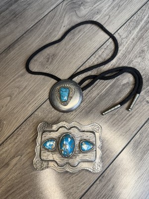 Vintage Hamilton Bolo Tie & Western Turquoise Belt Buckle Lot