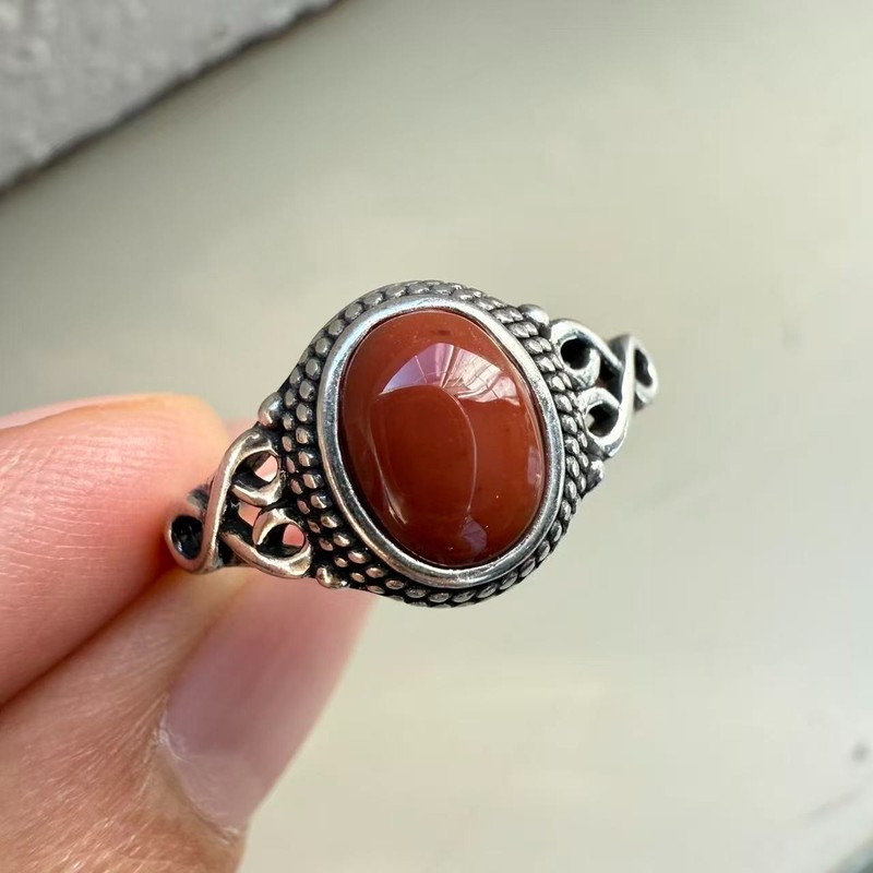 925 Sterling Silver Ring 8x6mm Natural South Red Agate Gemstone Handmade Flower