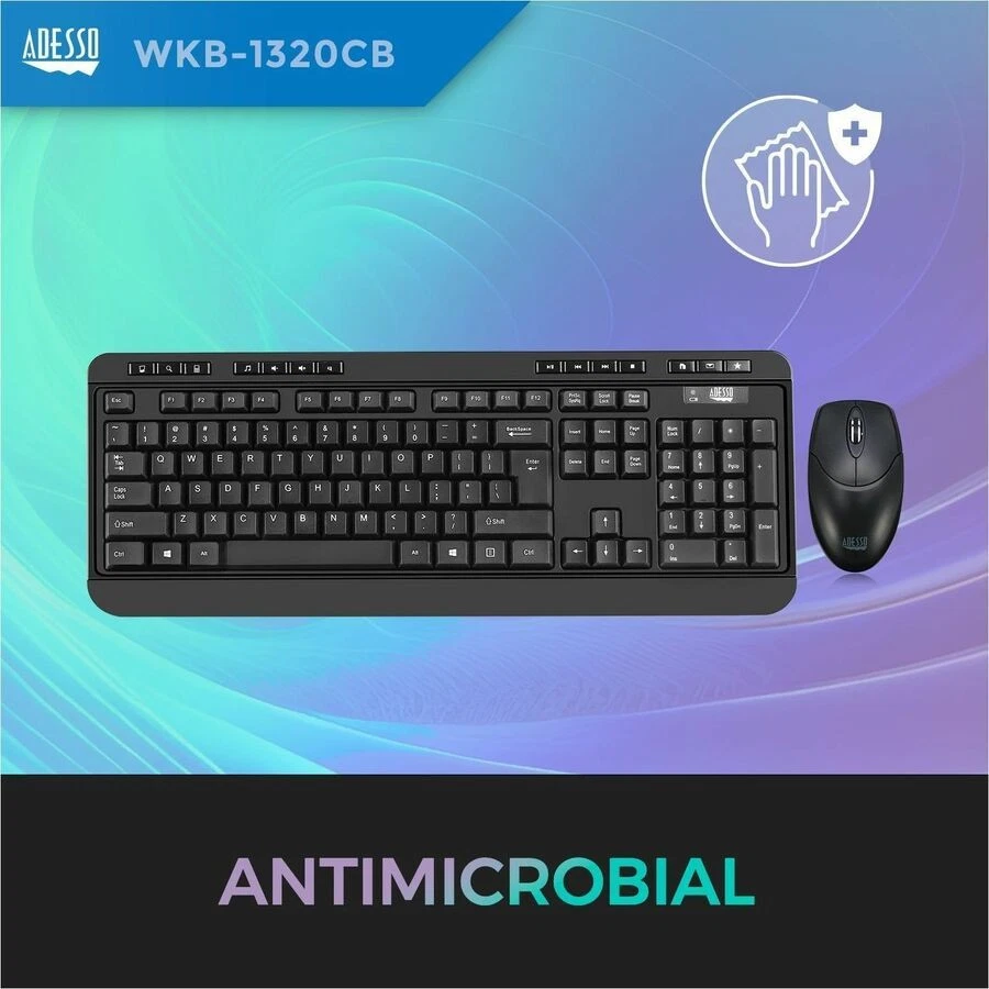 Adesso WKB-1320CB Antimicrobial Wireless Desktop Keyboard and Mouse - Image 3 of 4