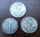 Lot of (3) Walking Liberty Silver Half Dollars - 1943S - 1943P - 1946P