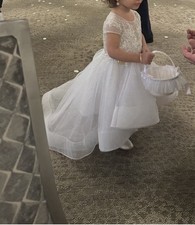 Girls' White Sequin Tulle Flower Girl Formal Dress 2T-3T
