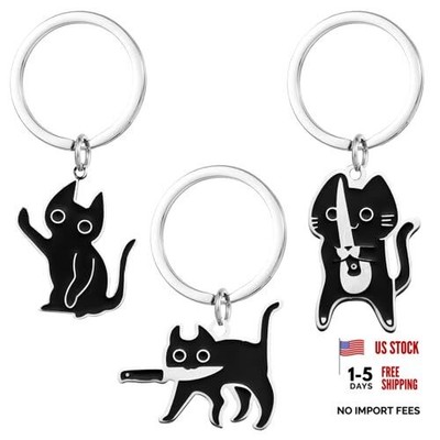 Cute Black Cat Cool Stuff Keychain for Women Men Cool Stuff Cats Decor Funny 